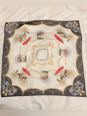 Celine Carriage Vintage Motif Cotton Scarf in Ivory, Black, Red, Green, Gold